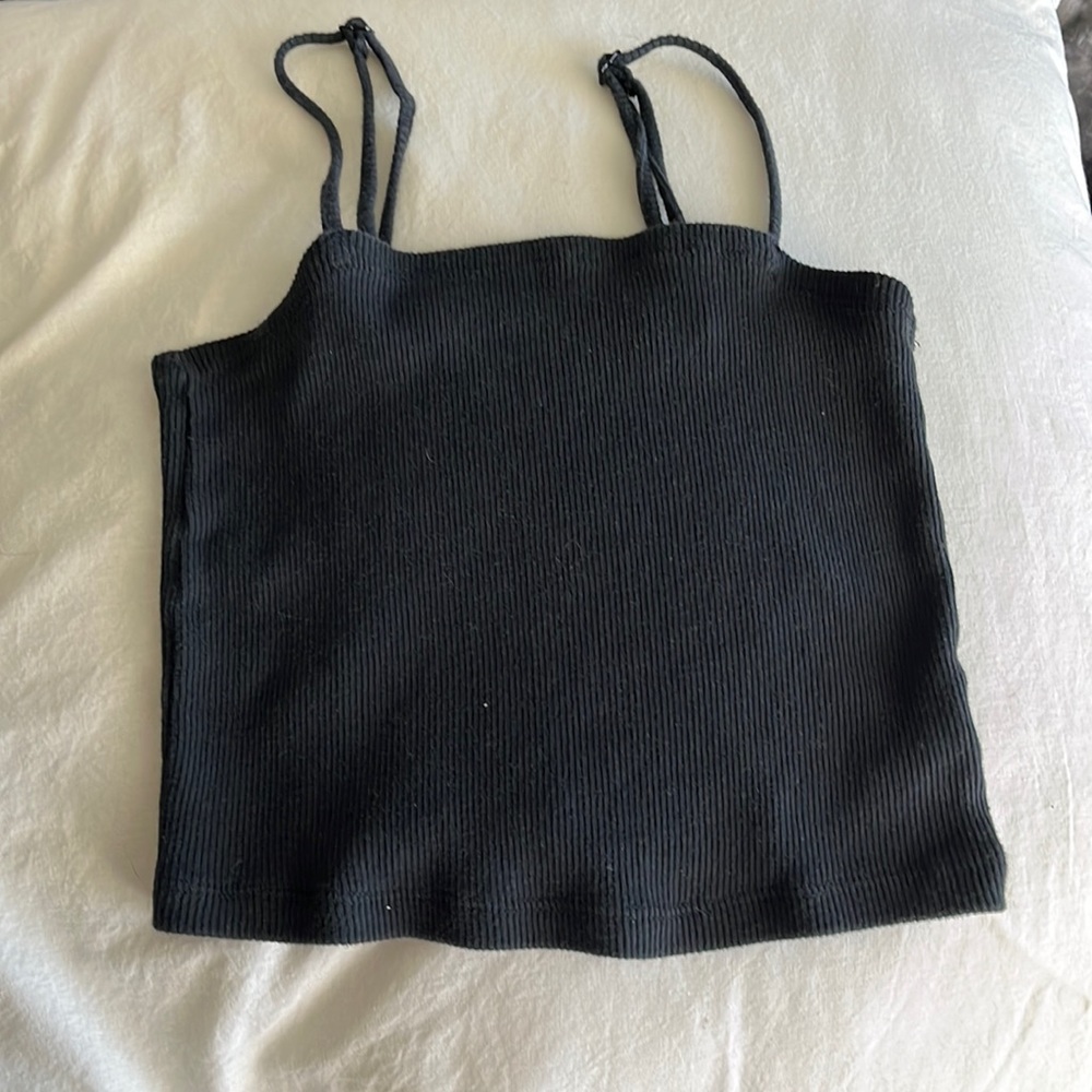 aerie ribbed black tank